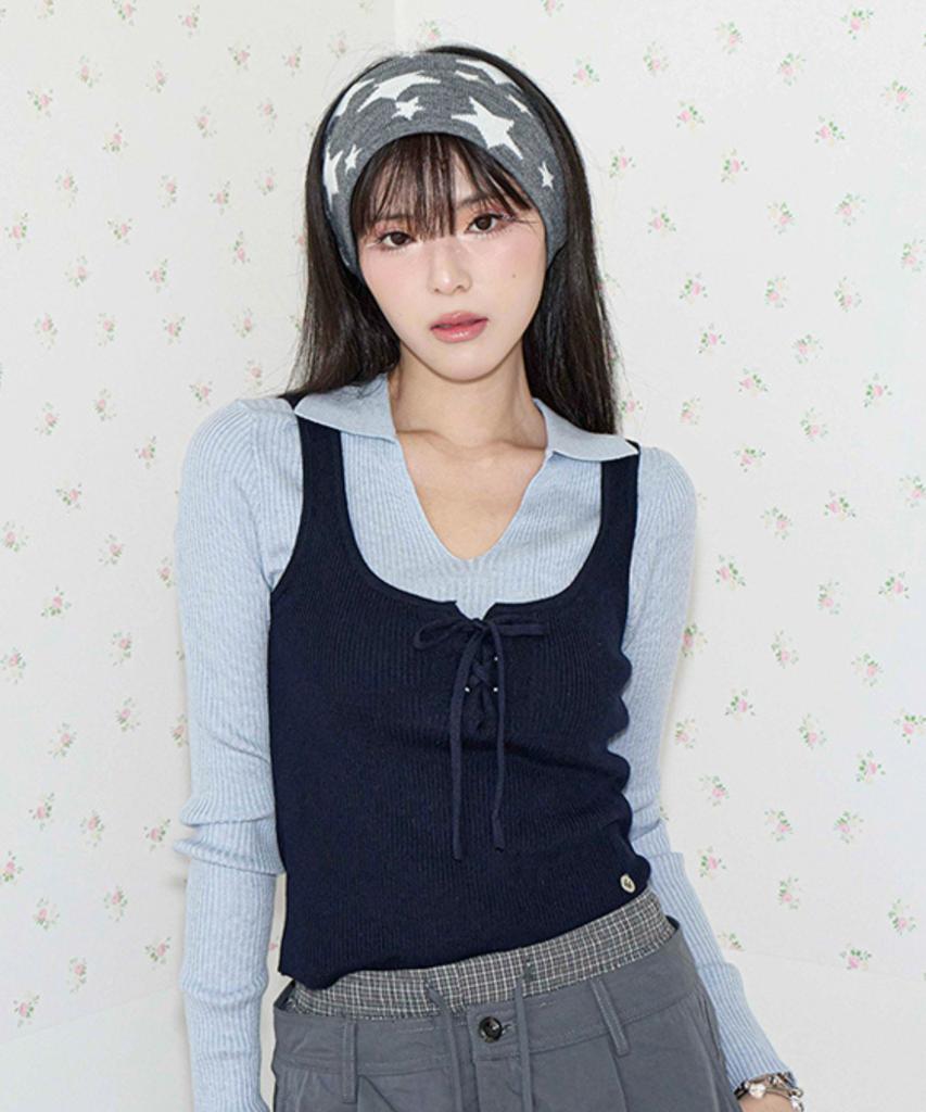 KOOLKITTEN Bustier Layered Knit Top (Navy)