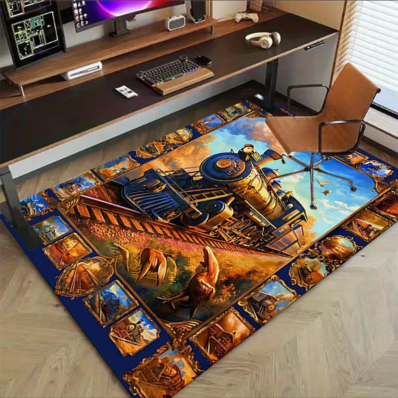 1PC Train Railway Non-Slip Floor carpet, Office, family, bedroom, Studio - Large Area Rug, Vibrant Colors-C0482
