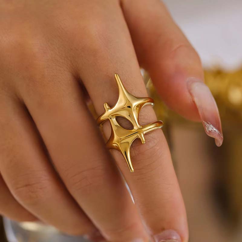 

2025 New Trendy Gold Color Star Shape Open Rings for Women Men Punk Hip Hop Metal Cross Adjustable Couple Rings Y2K Zircon Gift
