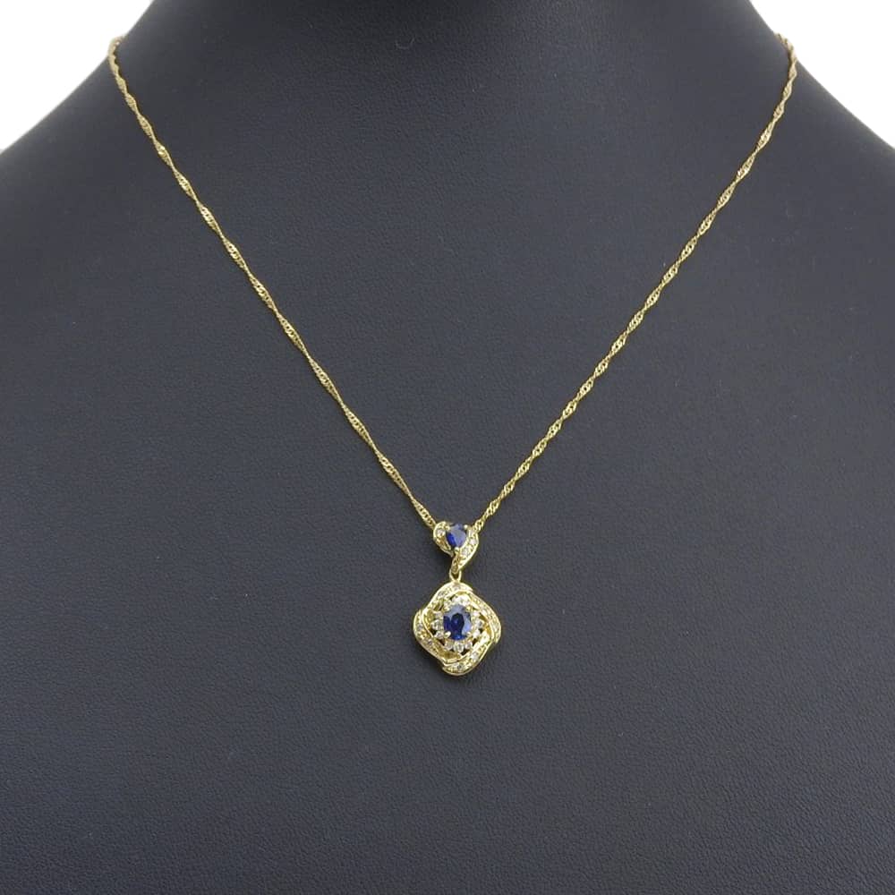 Necklace K18 yellow gold/sapphire/diamond 3.5g Women Used