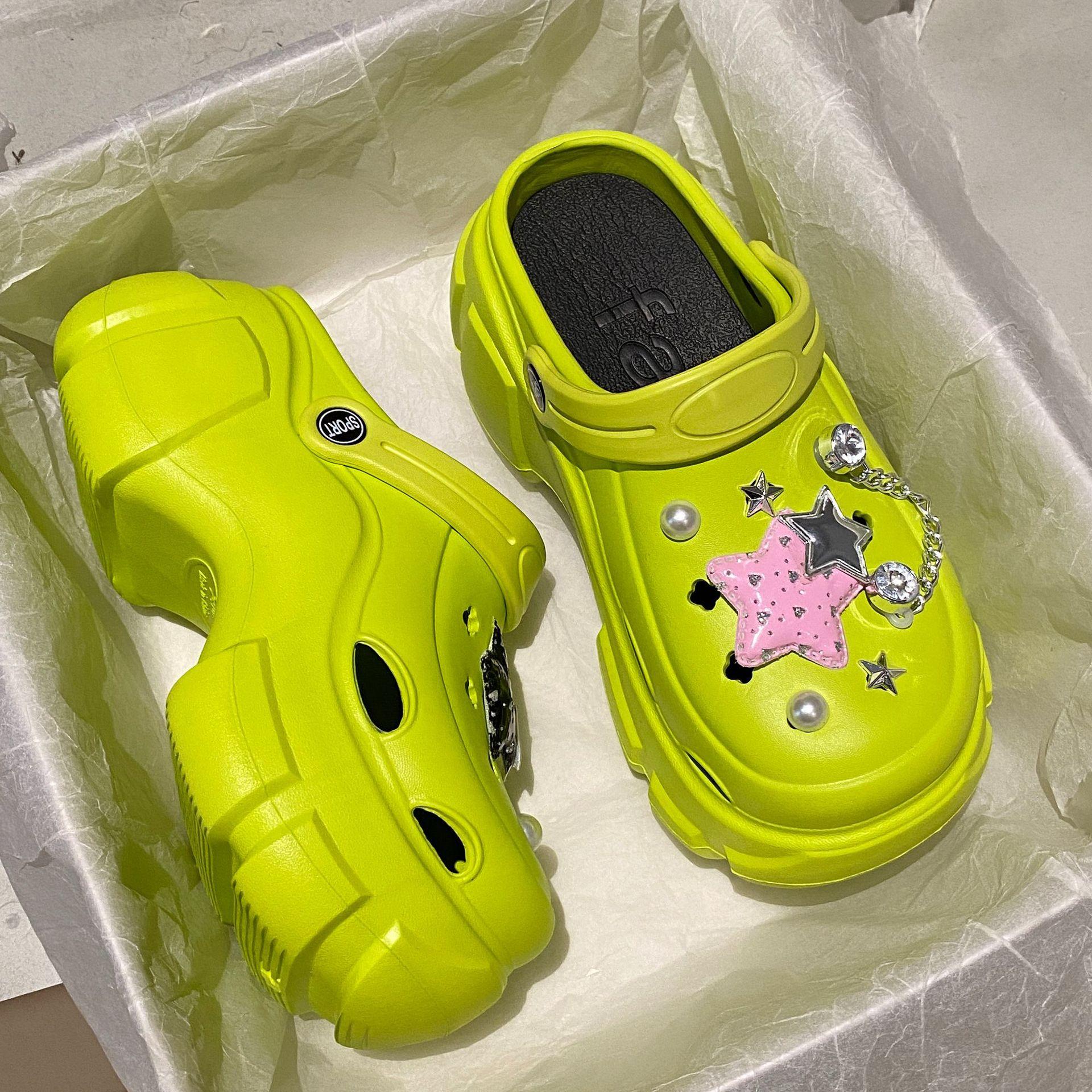 

Взрослые садовые сандалии стильные и легкие летние пляжные сандалии с толстой подошвой с пятиугольной звездой из ЭВА, противоскользящие отверстия, дышащие 38-39 зелёный