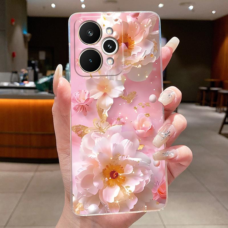 For Realme 15 Pro 15T 5G Elegant Flower Butterfly Bow Phone Funda Cover RMX5106 RMX5101 Soft Silicone Transparent TPU Jelly Case