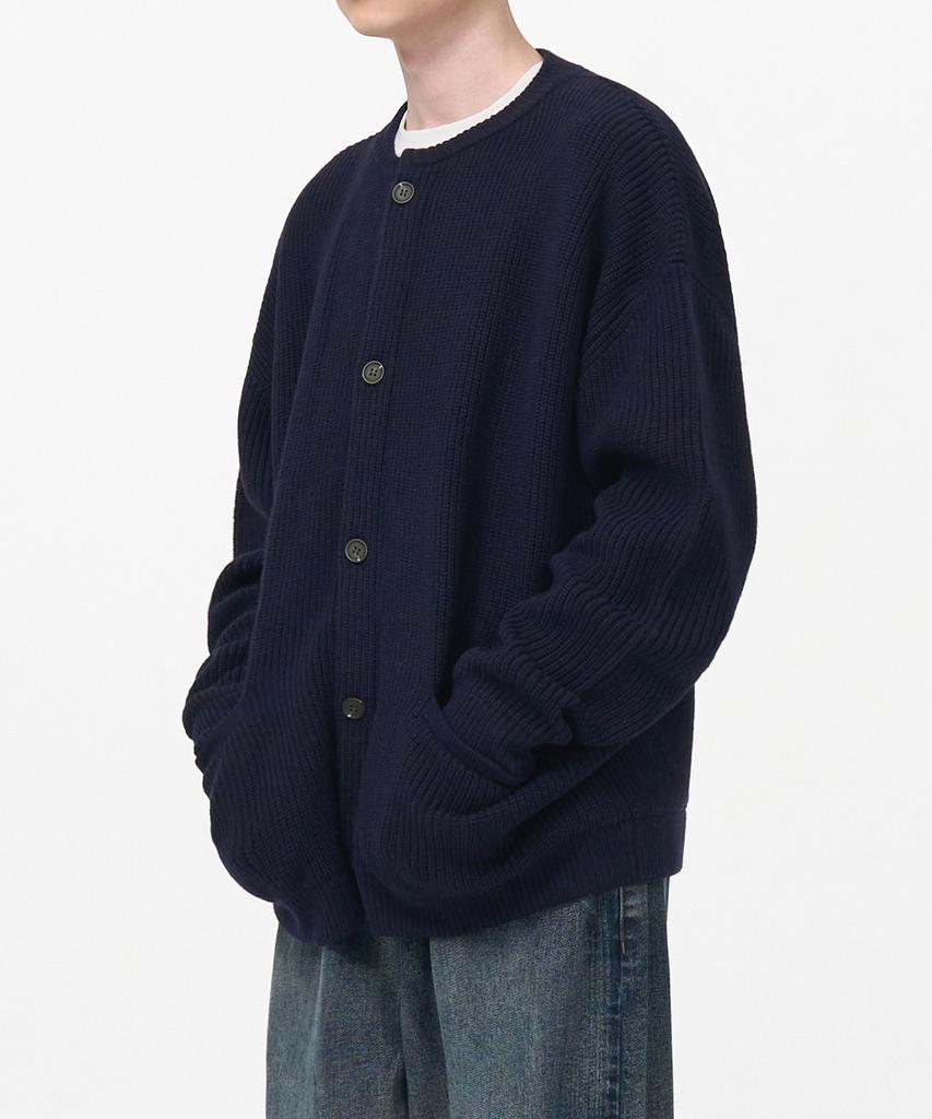 Toffee Oversized Round Neck Knit Cardigan (Navy)