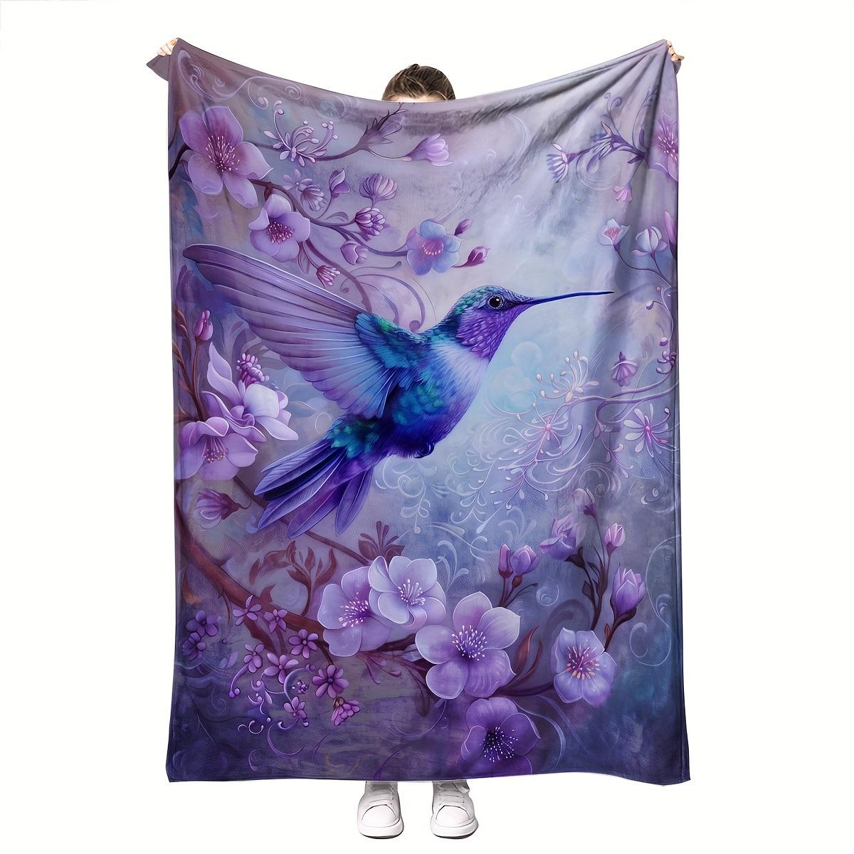 

Luxurious Purple Hummingbird & Floral Throw Blanket - Soft Flannel, Reversible, All-Season Comfort - Ideal for Home Decor & Chri 75x90cm