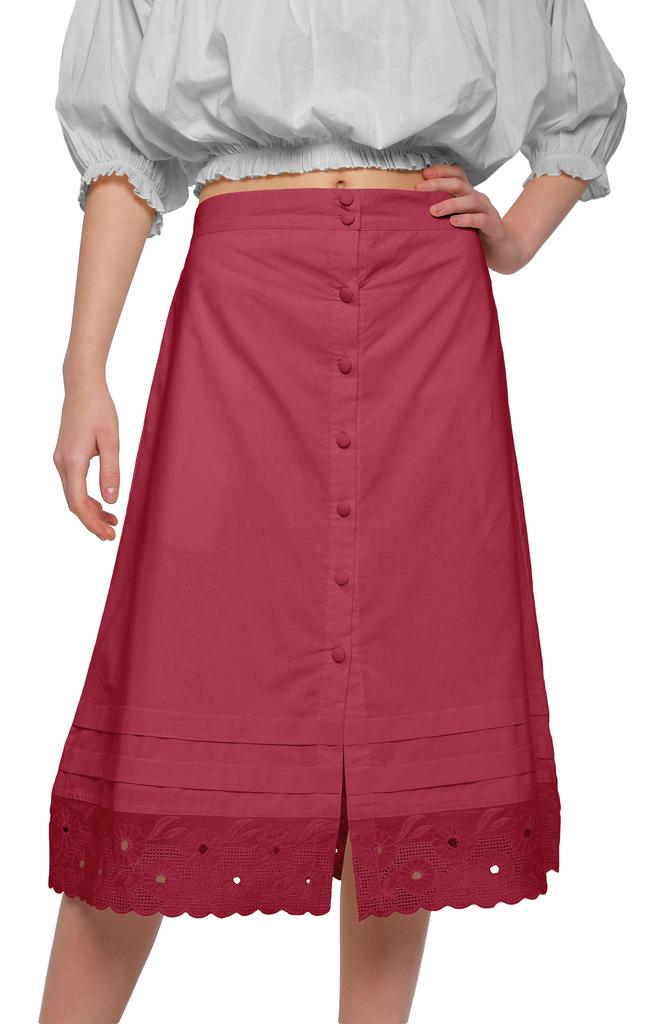 Moomaya Solid Cotton Skirts For Women Button Down A-Line Knee Length Skirts
