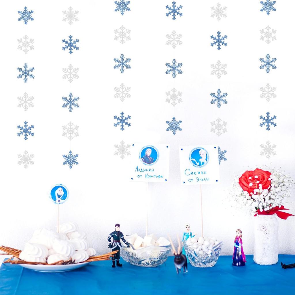 Snowflake-Snow Blue-Silver Christmas Party-Decorations Garland - 6pcs Winter Wonderland Girl Frozen Birthday Hanging Decoration Streamers Banner,