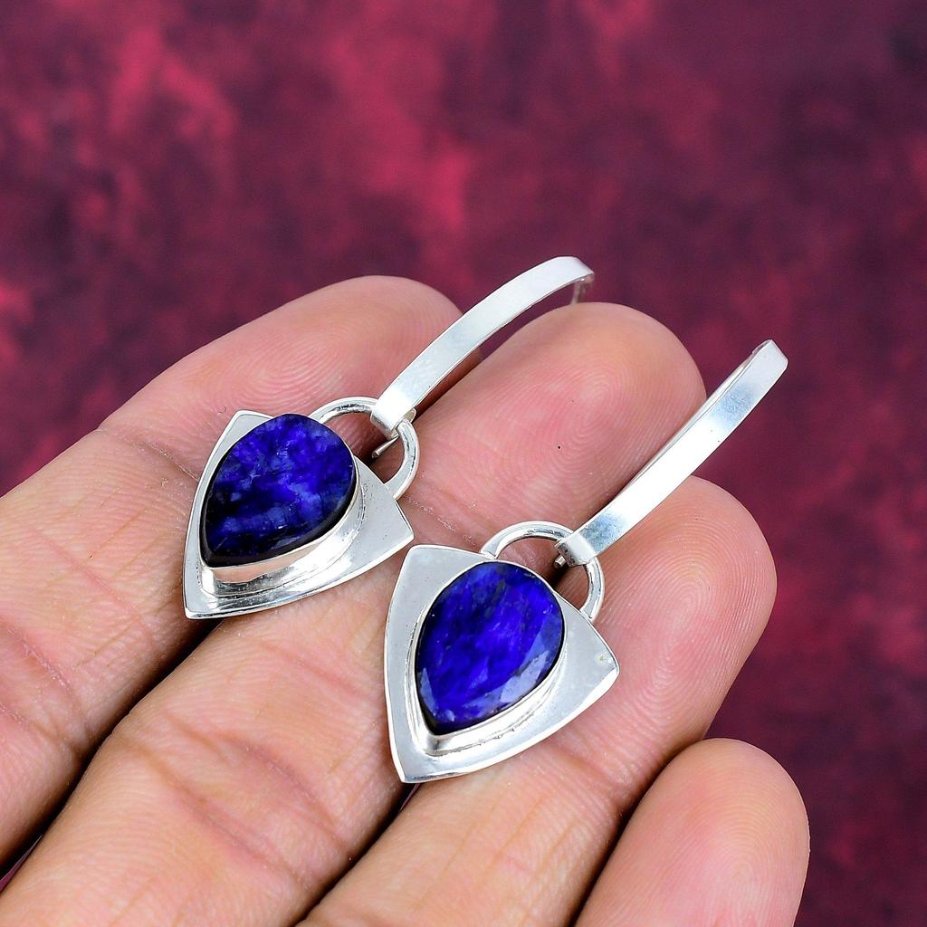 Kolczyki z litego srebra próby 925 z szafirami, Ręcznie robiona biżuteria z kamieniami szlachetnymi, Prezenty dla żony, Nowe kolczyki