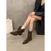 Coarse Heel Suede Medium Boots Boots Season Western Cowboy Boots with Skirt Skinny Boots Short Boots
