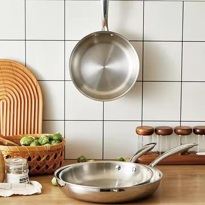 Triply Stainless Steel Induction Frying Pan - Non-Stick, Oven Safe, Riveted Handle, Toxin-Free Cookware