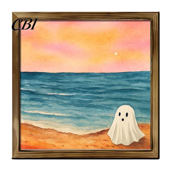 Solid Wood Desktop Decorations Halloween Ghost/Witch/Skeleton Decorative Painting, Wall Mount Square Frame Wooden Framed Paintings Picture for