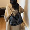 Hand carry small bag women's new trendy shoulder messenger bag texture fashionable solid color pu bucket bag