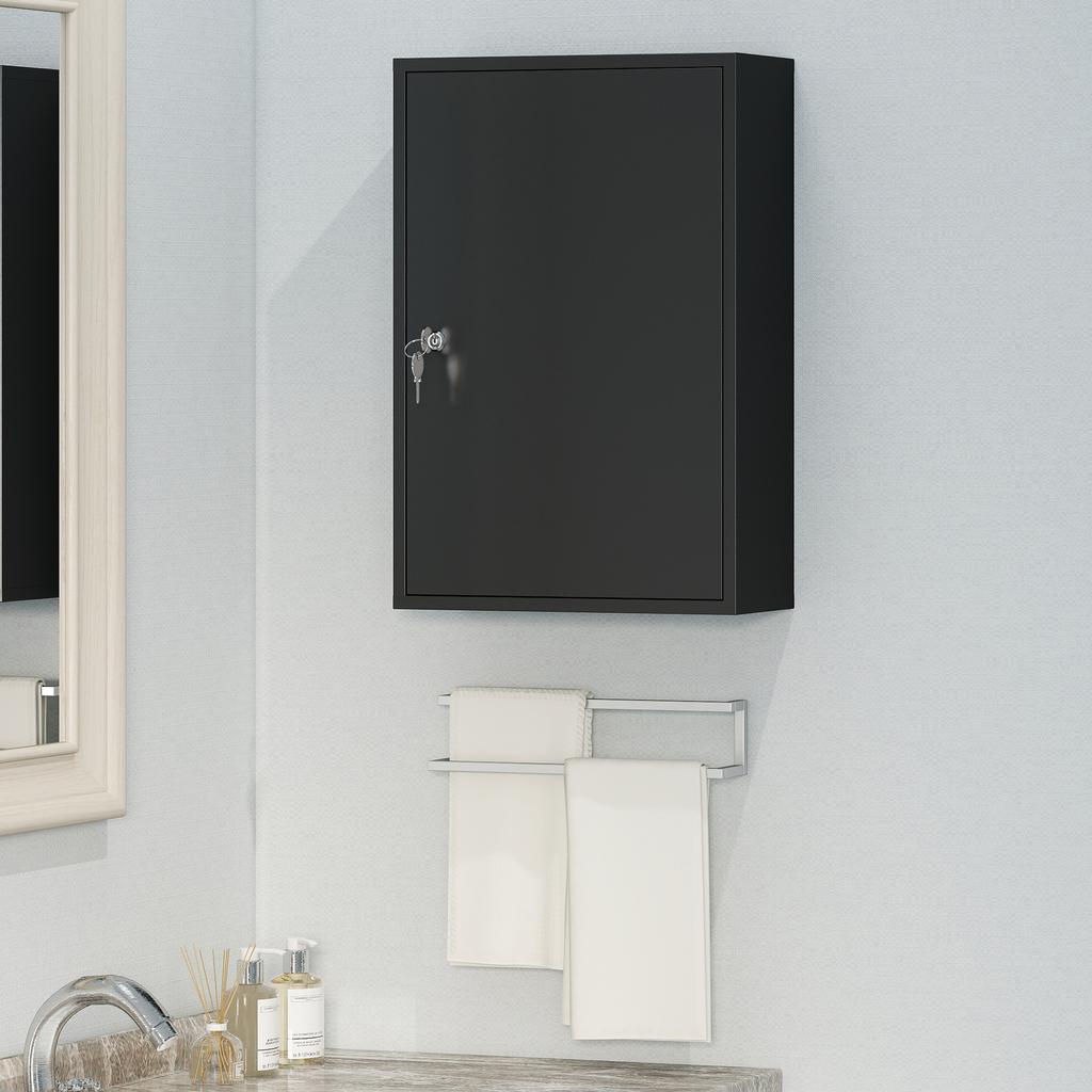 Medicine Cabinet, 2-Shelf 3-Tier, Lock, 40 x 18 x 60 cm, 2 Keys, Metal, Black