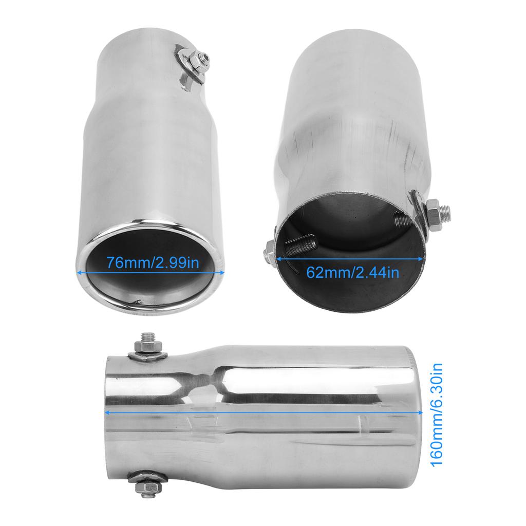 Silver Exhaust Muffler Tip Stainless Steel Tailpipe 62mm/2.44in Inlet 76mm/2.99in Outlet Universal for Car Truck