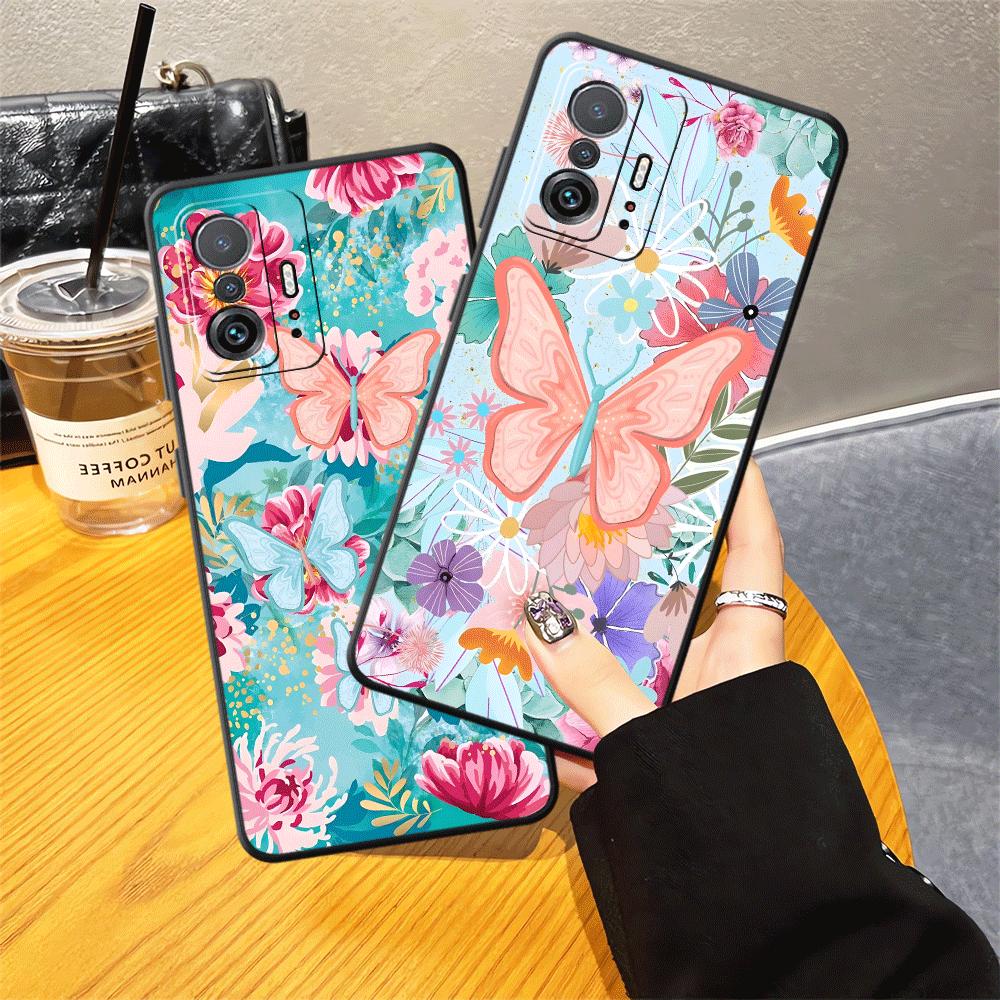 Cartoon Butterfly Flower Funda Phone Cover Case for Xiaomi Mi 13 Lite 11T 12 10T 12X 11 14 12T Pro