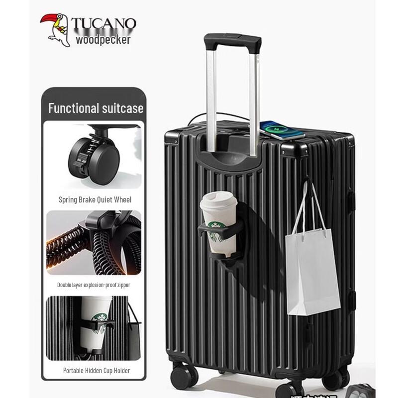 ZMN Double-Layer Anti-Explosion Suitcase with USB & Cup Holder