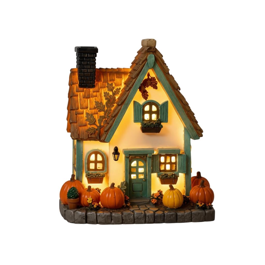 Set med 3 Höstbyhus, Pumpa Miniatyrdekor med Ljus för, Mysig Nattlampa