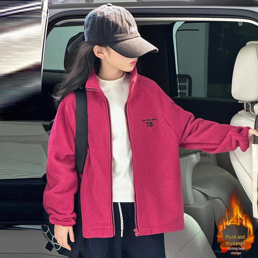 Girls' Fleece-Lined 3-in-1 Detachable Windbreaker Jacket, 2024 Autumn/Winter Style, Big Child Outdoor Thickened Coat.
