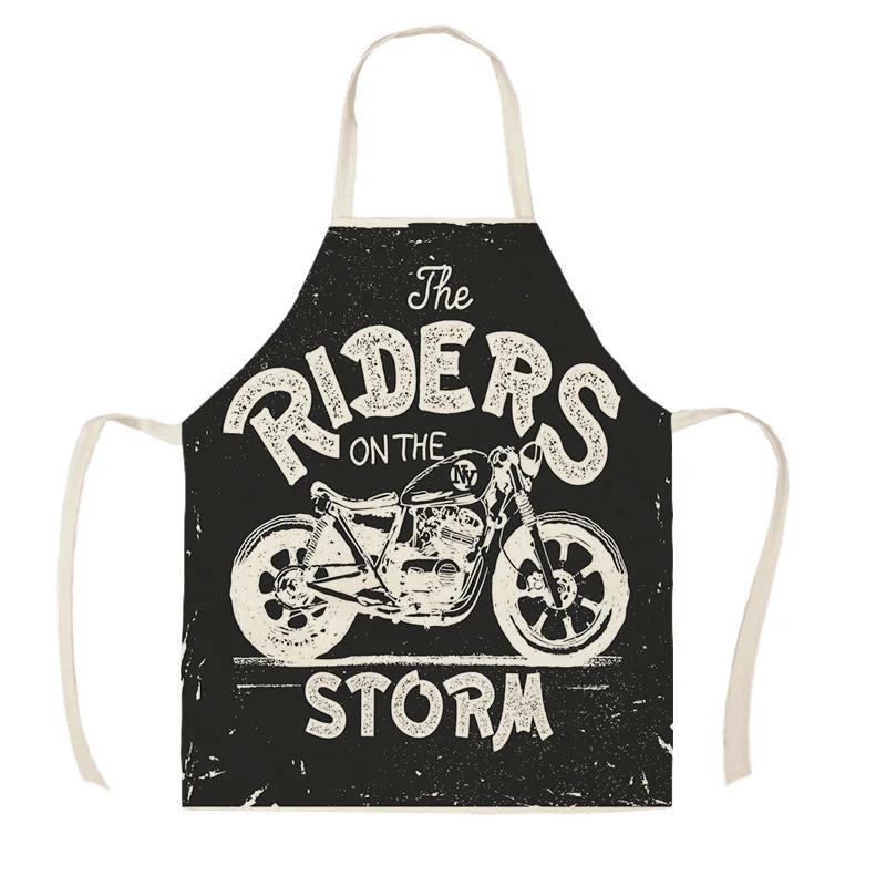 Retro Motorcycle Poster Kitchen Apron Art Letter Printing Riding Cotton Linen  Men's Household Cleaning Tools