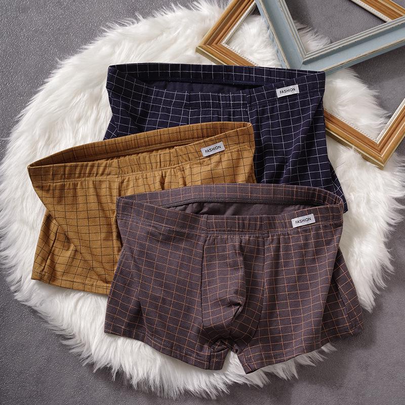 Men's Plaid Cotton Boxer Briefs - Antibacterial, Breathable, Loose Fit, Plus Size