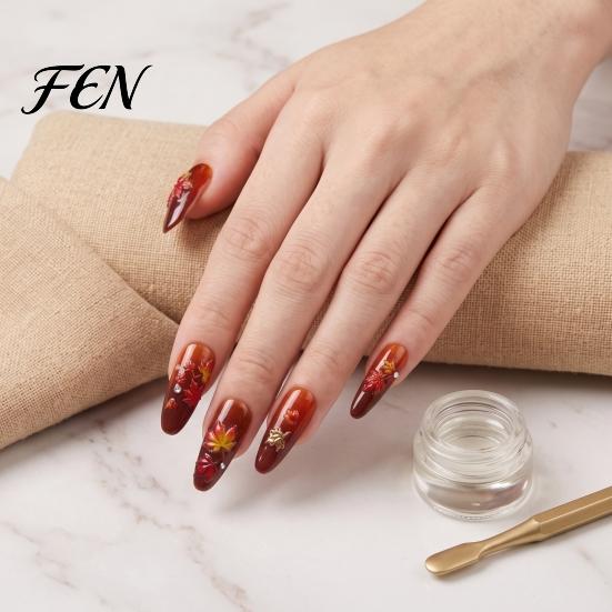 Fall Nail Decorations Autumn Maple Leaf Stickers, Self-Adhesive Leaves Decals, Decoration Supplies Women Embossed Manicure Stickers for Home and Salon