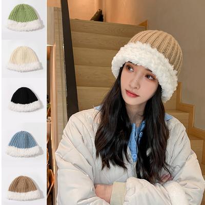 Women Warm Fluffy Plush Bucket Hat Ladies Winter Solid Fashionable Knitted Cap  Fisherman Cap Ladies