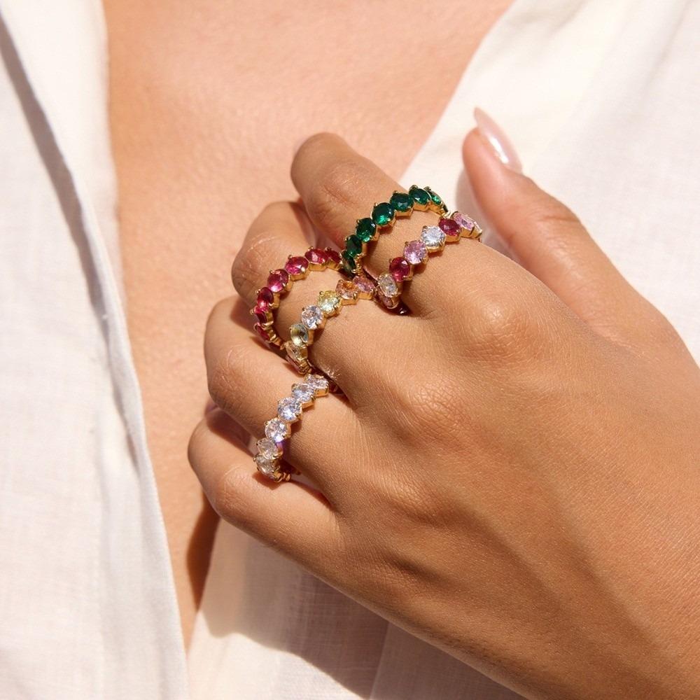 Purple Zircon Ring Rose Red Stackable Ring Fashion Stainless Steel Ring  Simple Design