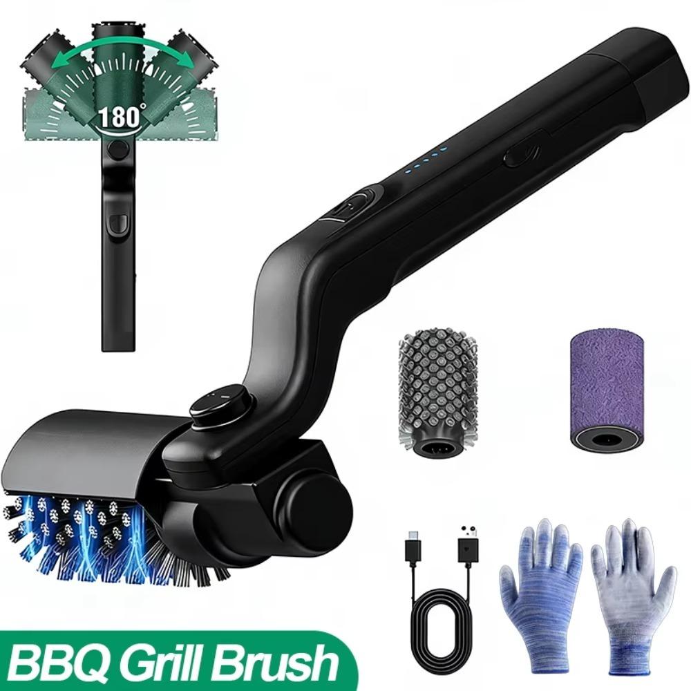 

Stainless Steel Electric Wireless Rotary Grill Brush 3-Speed with Gloves BBQ Cleaner Brush 180° Adjustable Wireless Grill Brush чёрный