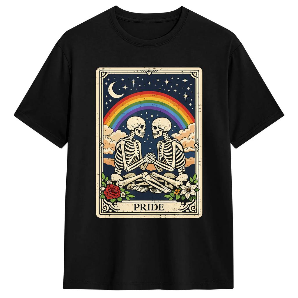 Unisex Tarot Card The Lovers Goth Skeleton Halloween Occult Tshirts Cotton Clothes Beach Y2k Funny Short Sleeve Tshirt O Neck Tee
