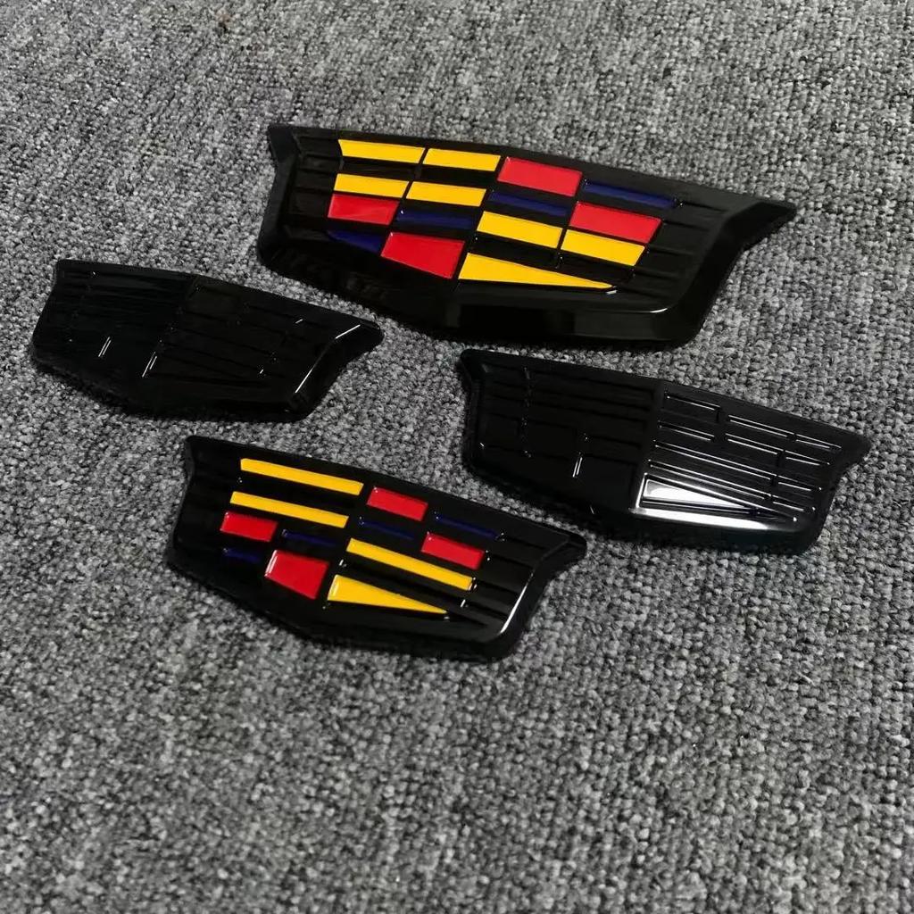 For Cadillac XT6 2Pcs ABS Car Front Logo Emblem Styling Cover Rear Trunk Badge Emblems Sticker Exterior Accessories