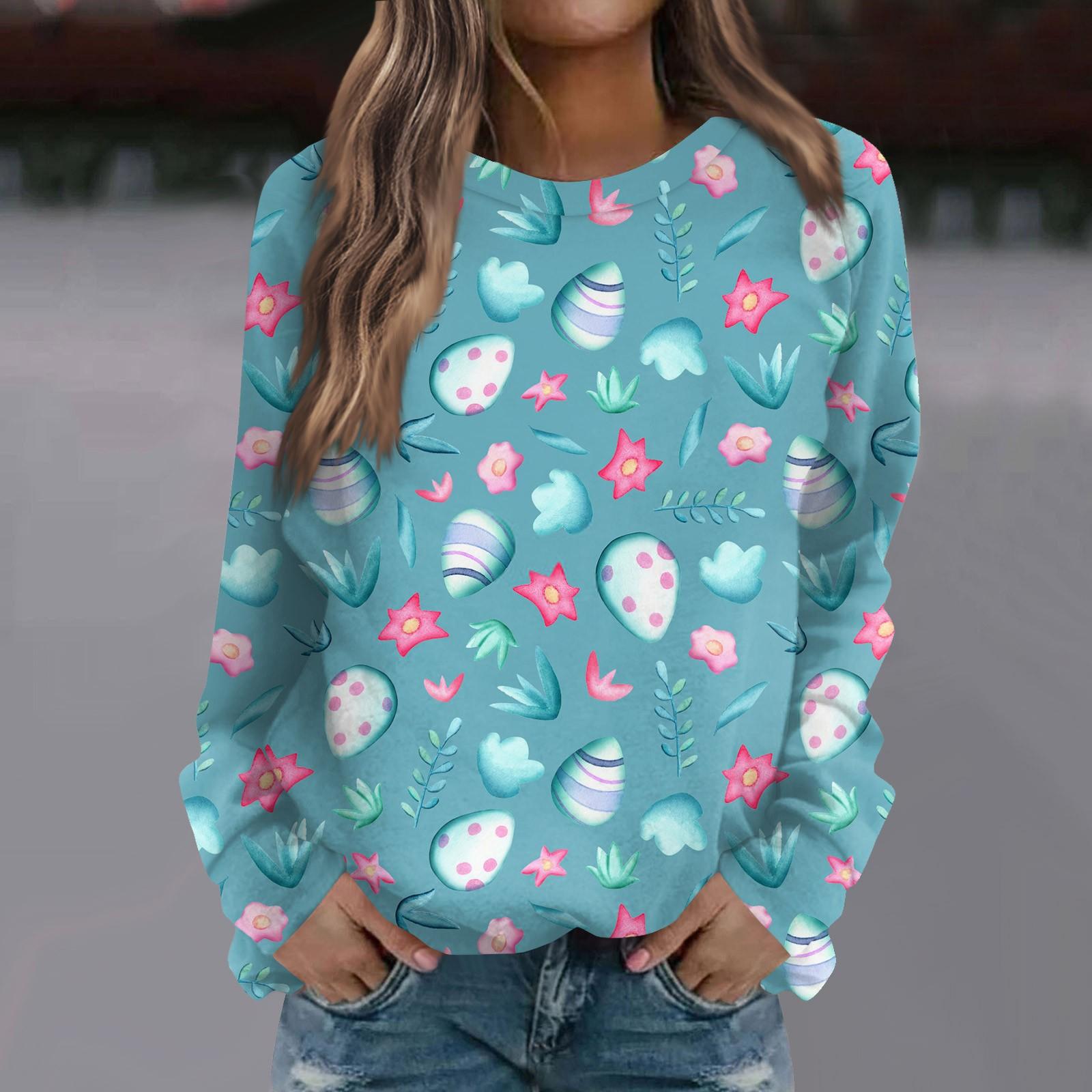 

Женская мода и отдых с длинными рукавами, карнавальный свитер с круглым вырезом и пасхальным принтом XL
