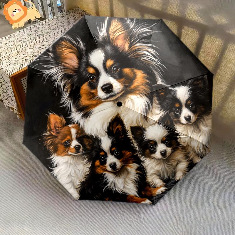 1 Pezzo Ombrello Pieghevole Automatico - Fantasia Cane Papillon, Design Portatile e Pieghevole con 8 Stecche, Regali di Natale per Compleanno