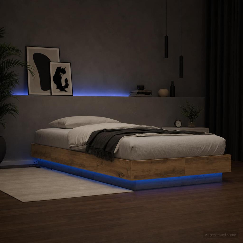 Bed Frame with LED Craft Oak 80 x 200 cm