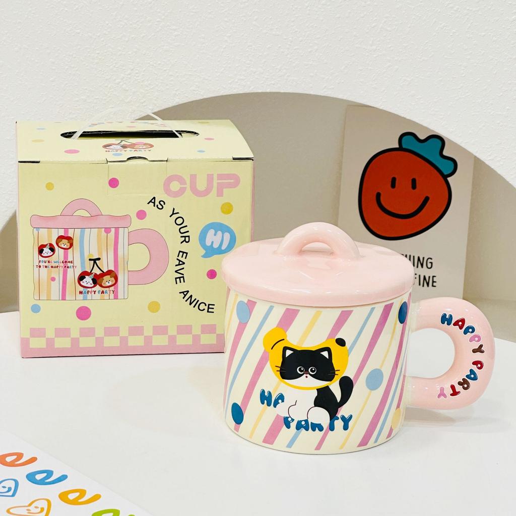 Fruit Cartoon Animal with Lid Girl Heart Girl Gift Ceramic Cup Small Gift Box Household Set Mug Gift