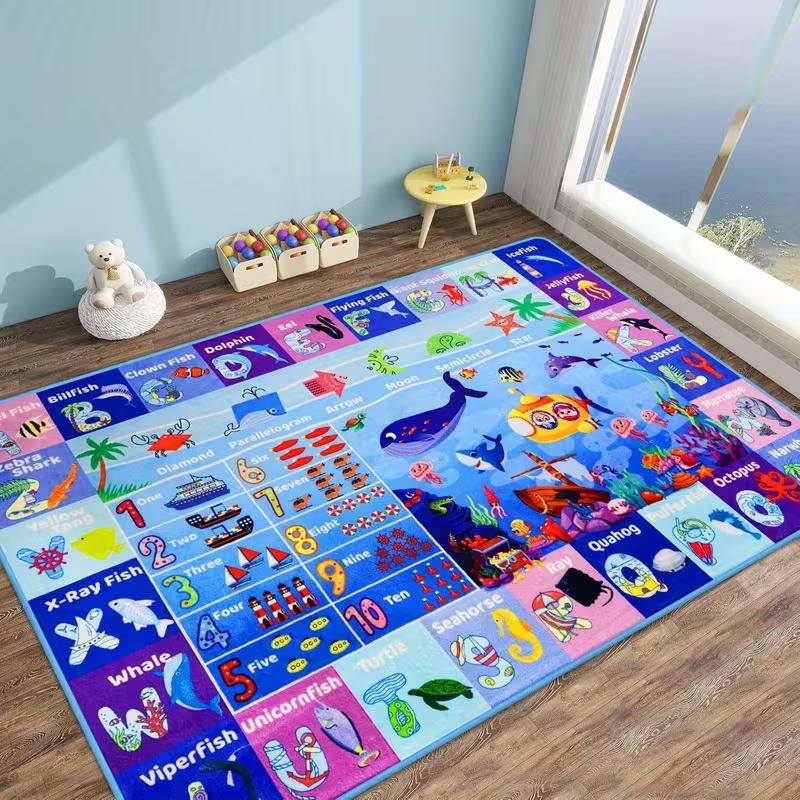 ABC Kids Rug Educational Play Mat with Alphabet, Numbers, Animals, Non-Slip Carpet for, Preschool, Classroom Playroom, Nursery
