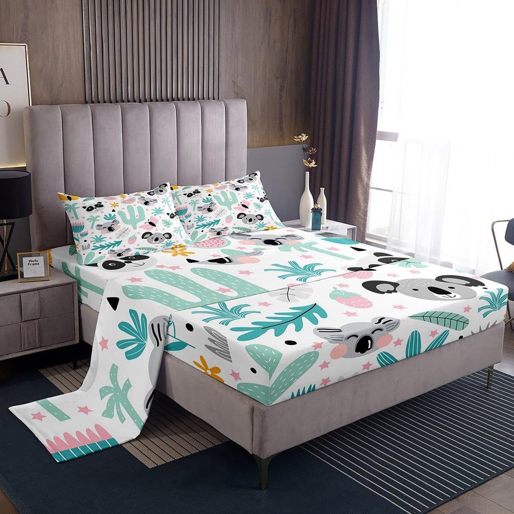 Cute cartoon animal pattern bed hat four-piece bedding set bedroom dormitory bedding decoration