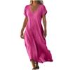 YYFS Women's Fashion Summer Spring Solid Color Print Short Sleeve V-Neck Loose Waistlinet Casual Dresses
