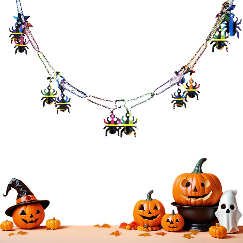 Halloween Streamers Halloween Pull Garland Ceiling Banner 118Inch Pumpkins Ghosts Bats Spiders Decor Festival Banner Garland