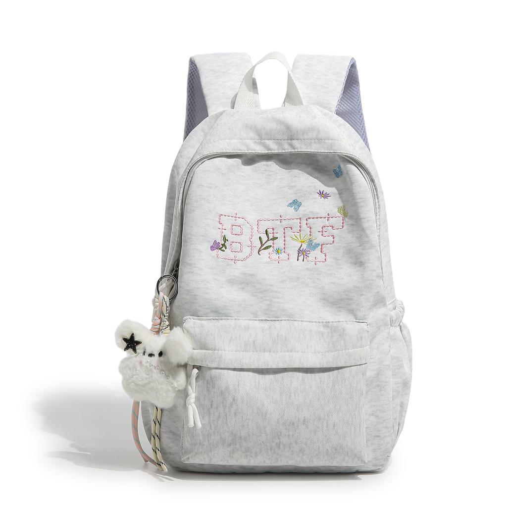 Schoolbag New Embroidered Backpack Female Students Large Capacity Simple Versatile School Bag Junior High School Student Backpack Lightweight