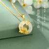 Women Light Luxury Ethnic Style Lotus Peace Buckle Simulated Chalcedony Clavicle Pendant Necklace