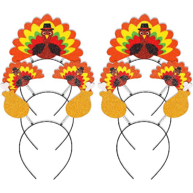 Geefuun 6PCS Thanksgiving Turkey Headband Decorations - Party Head Boppers Accessories