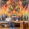 1pc Colorful Tiger Tapestry Wall Decor  Peach Light Beige Polyester Fabric Vibrant Tiger Head  Flames Design Horizontal Indo