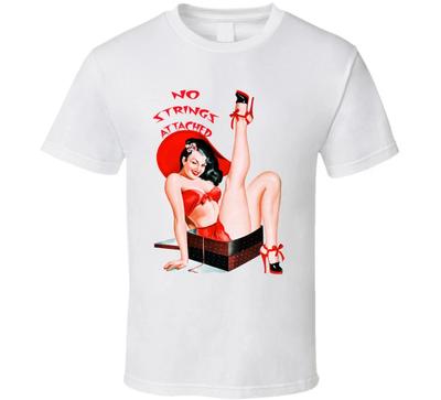No Strings Retro T-shirt Vintage Tee 50s 60s Sexy Pinup Girl Burlesque Model