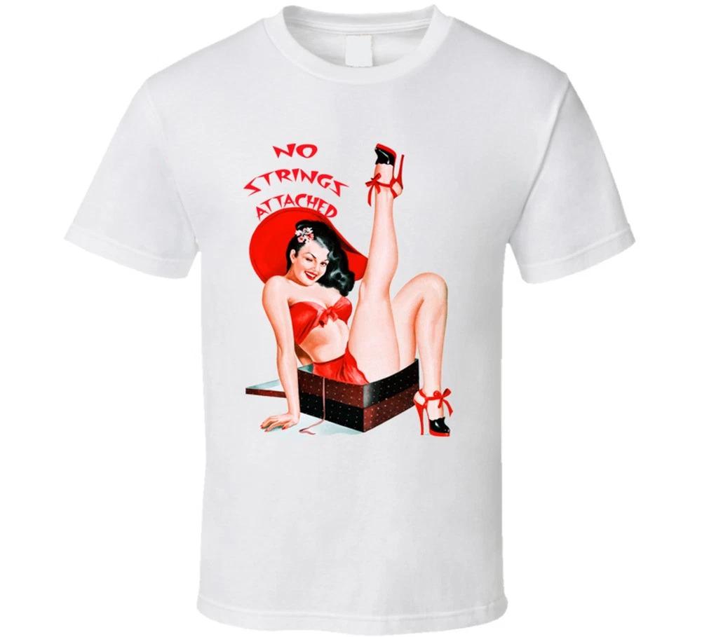 

No Strings Retro T-shirt Vintage Tee 50s 60s Sexy Pinup Girl Burlesque Model M