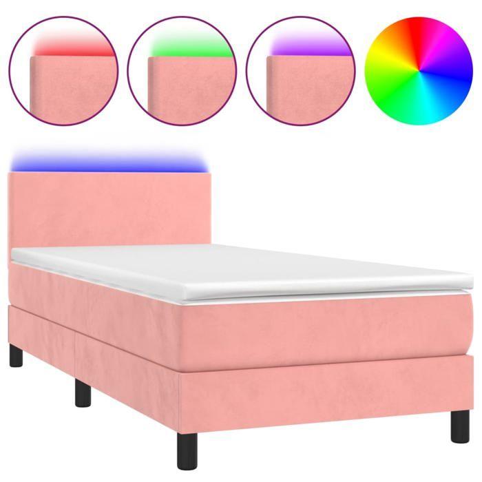 Sommier à lattes avec matelas - Maison Exclusive - 90x200 cm - Velours Rose - Bande LED colorée