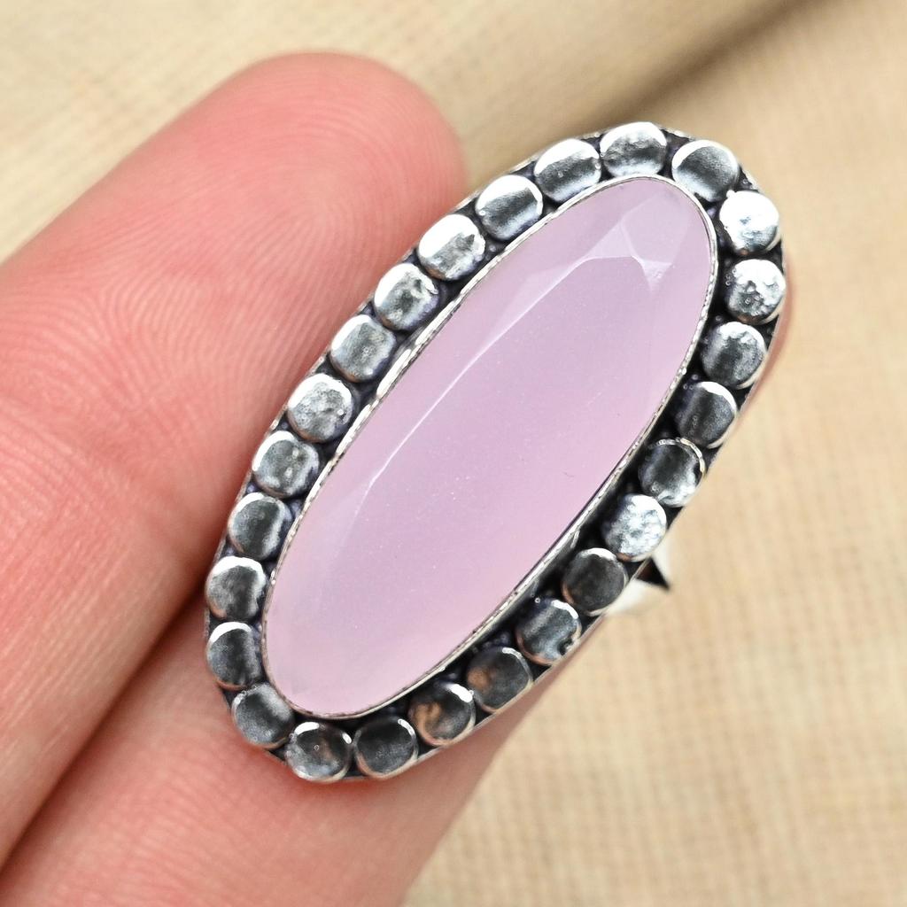 Solid 925 Sterling Silver Pink Chalcedony Gemstone Handmade Ring Dainty Jewelry