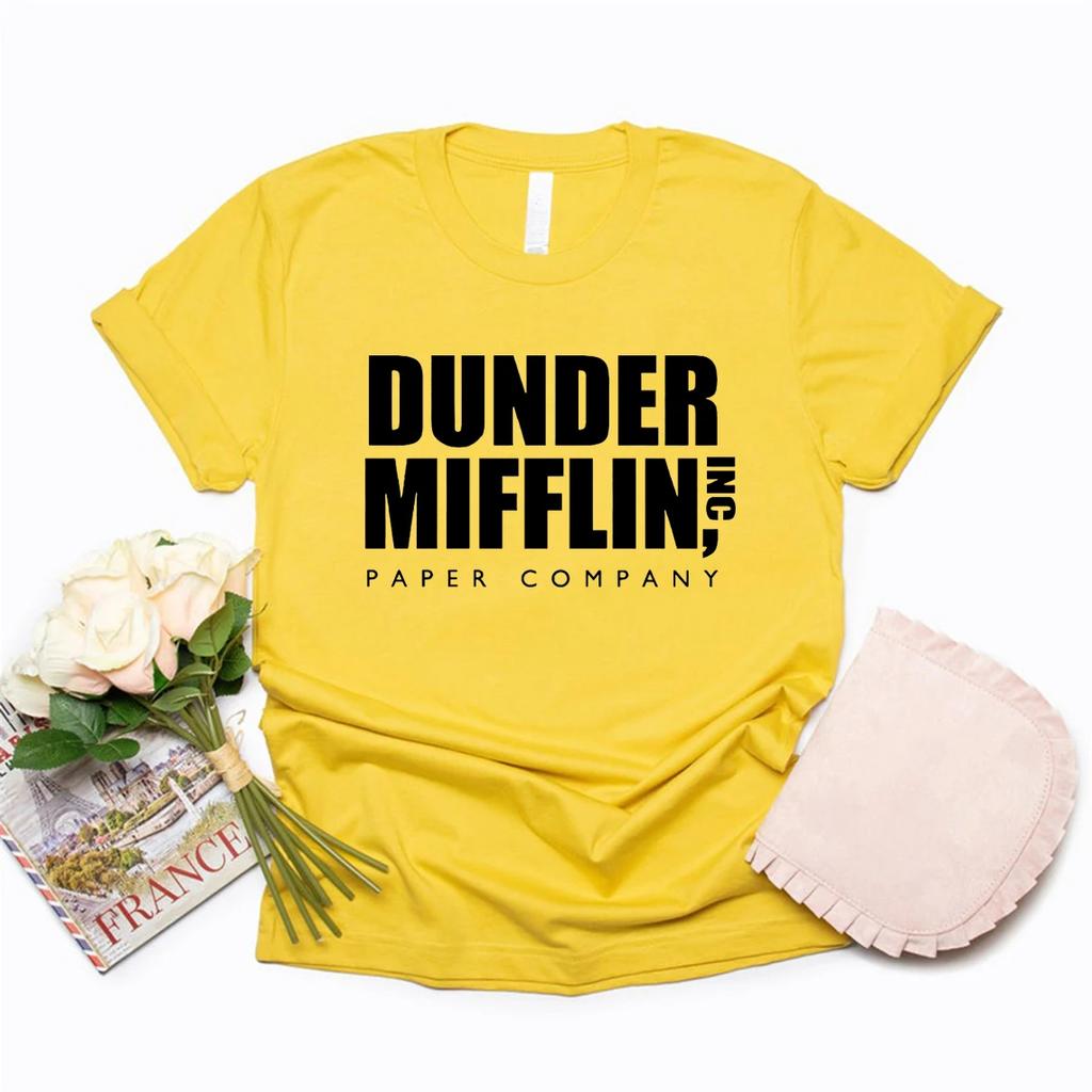 Koszulka Dunder Mifflin Prezent z Biura Koszulka Dwighta Schrute Koszulka z Zabawnego Serialu Koszulka Dunder Mifflin Paper Company Damskie Koszulki