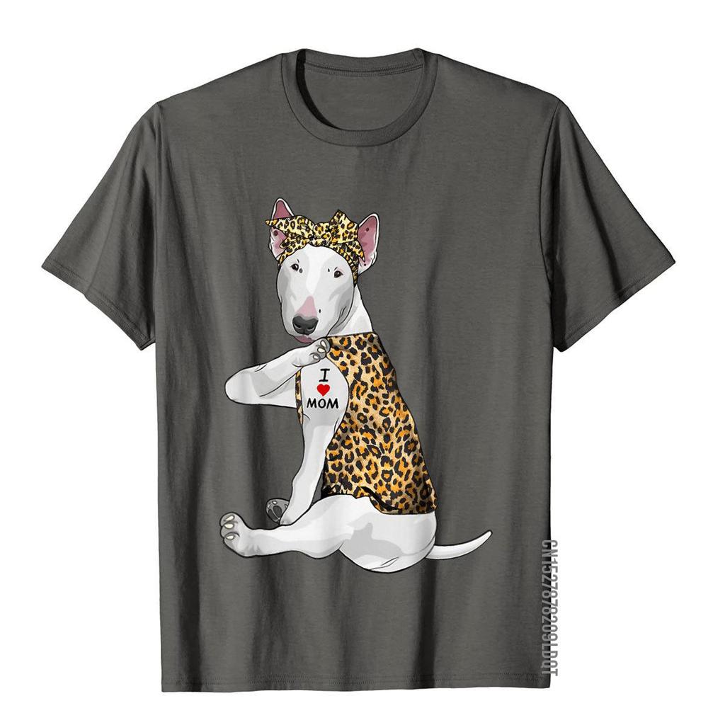 I Love Mom Tattoo Funny Bull Terrier Dog With Bandana TShirt Hip Hop T Shirt Wholesale Cotton Mens Tops Tees Comfortable