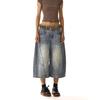 Women Baggy Wide Leg Denim Culottes Vintage Washed Loose Cropped Jeans