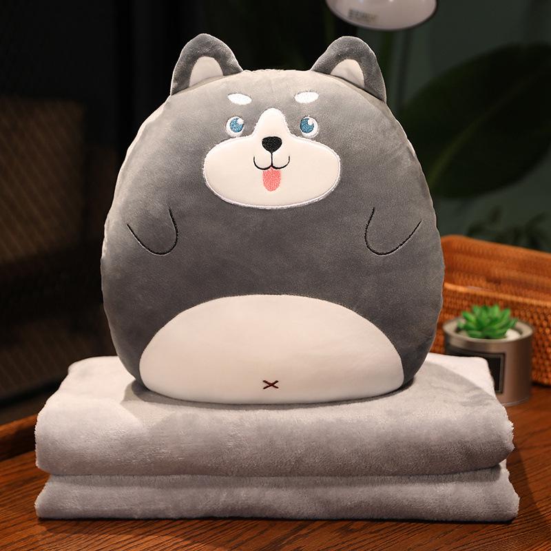 Soft Cute Cartoon Animal Hand Warmer 3-in-1 Pillow Blanket for Office Naps