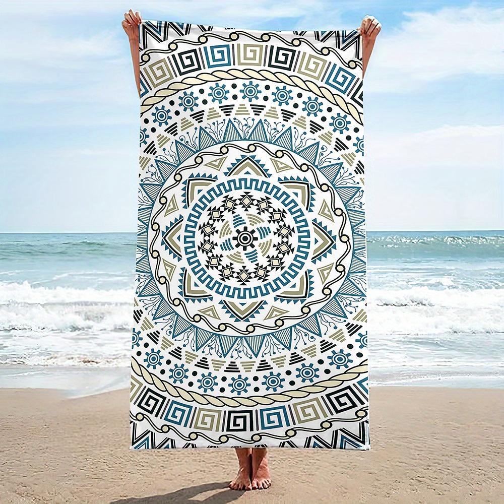 Open Colorful Geometric Mandala Pattern Party Theme Print Plus Size Microfiber Beach Towel,Absorbent and Quick-Drying Sports